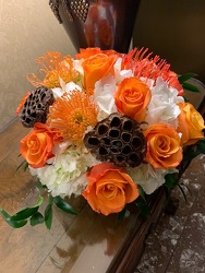 Low Orange and White Arrangement from Mangel Florist, flower shop at the Drake Hotel Chicago