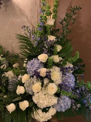 Blue and White Memorial Spray  from Mangel Florist, flower shop at the Drake Hotel Chicago