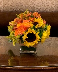 Low Sunflower Cube from Mangel Florist, flower shop at the Drake Hotel Chicago