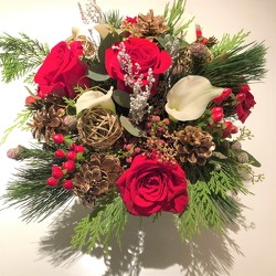 Low cube with Holiday Accents from Mangel Florist, flower shop at the Drake Hotel Chicago