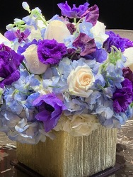 Low Blue and Purple Arrangement from Mangel Florist, flower shop at the Drake Hotel Chicago
