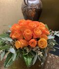 COLORFUL CUBE OF ORANGE ROSES from Mangel Florist, flower shop at the Drake Hotel Chicago