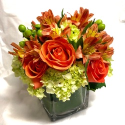 Low Cube with Orange Floral  from Mangel Florist, flower shop at the Drake Hotel Chicago
