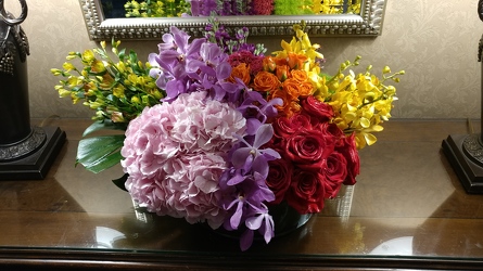 Large Colorful Low Arrangement  from Mangel Florist, flower shop at the Drake Hotel Chicago