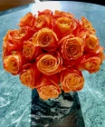 cube of orange roses from Mangel Florist, flower shop at the Drake Hotel Chicago