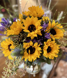 SunFlowers with Blues from Mangel Florist, flower shop at the Drake Hotel Chicago