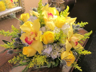 Yellow Orchids and Roses 