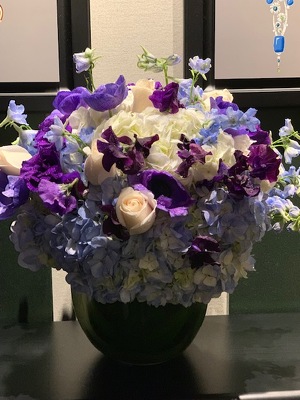 Purple Blue and White Arrangement from Mangel Florist, flower shop at the Drake Hotel Chicago