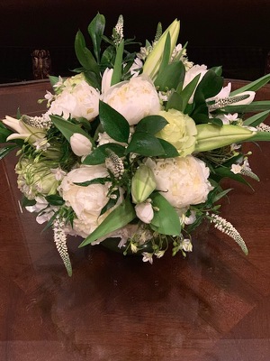Lush White Arrangement from Mangel Florist, flower shop at the Drake Hotel Chicago