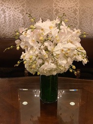 Hydrangea and Orchid Arrangement  from Mangel Florist, flower shop at the Drake Hotel Chicago