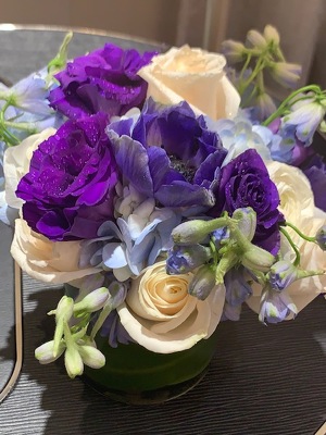 Small Blue and Purple Arrangement from Mangel Florist, flower shop at the Drake Hotel Chicago