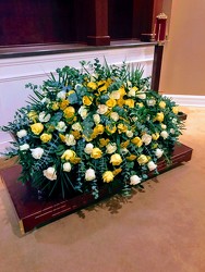 Yellow and White Casket Spray from Mangel Florist, flower shop at the Drake Hotel Chicago