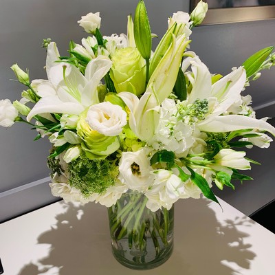Tall White and Green Arrangement from Mangel Florist, flower shop at the Drake Hotel Chicago