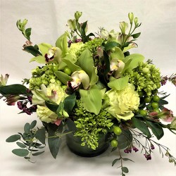 Green Rose and Orchid Arrangement 