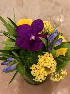 Purple and Yellow Summer Arrangement  from Mangel Florist, flower shop at the Drake Hotel Chicago