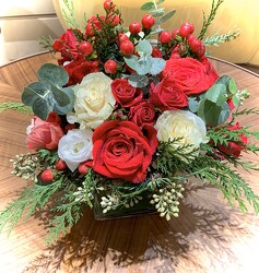 CUBE OF RED AND WHITE FLOWER from Mangel Florist, flower shop at the Drake Hotel Chicago