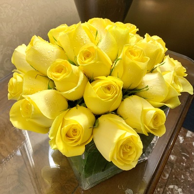 Yellow Rose Cube from Mangel Florist, flower shop at the Drake Hotel Chicago